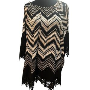 Allison Daley Black & White Chevron Lace-Hem Sweater 3X